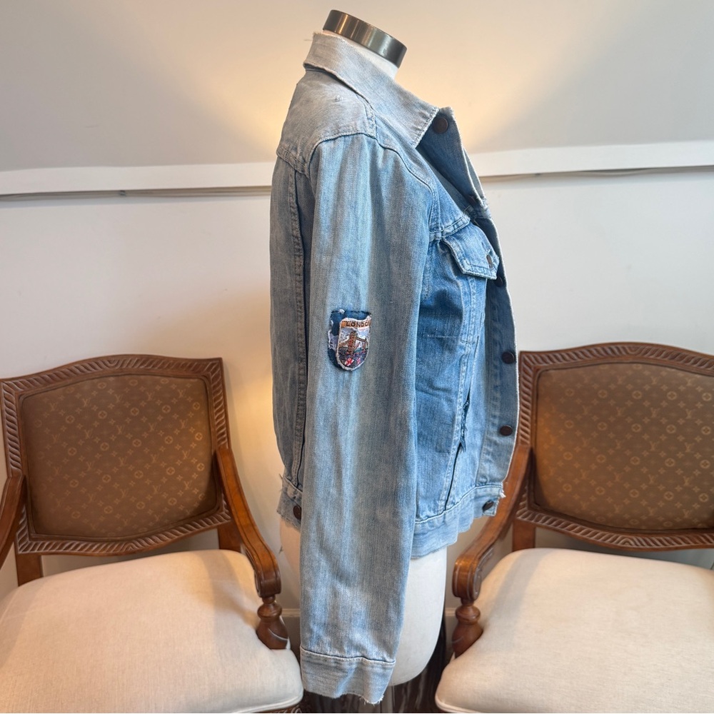 Vintage 70s-80s Levi’s Trucker Denim Jacket Made in USA Navy Patch London Badge - Picture 5 of 11